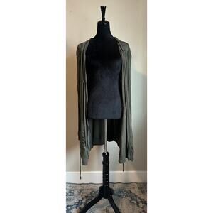 B ACTIVE Women's Cut Olive Green Draped Drawstring Cardigan Jacket Size 18/20